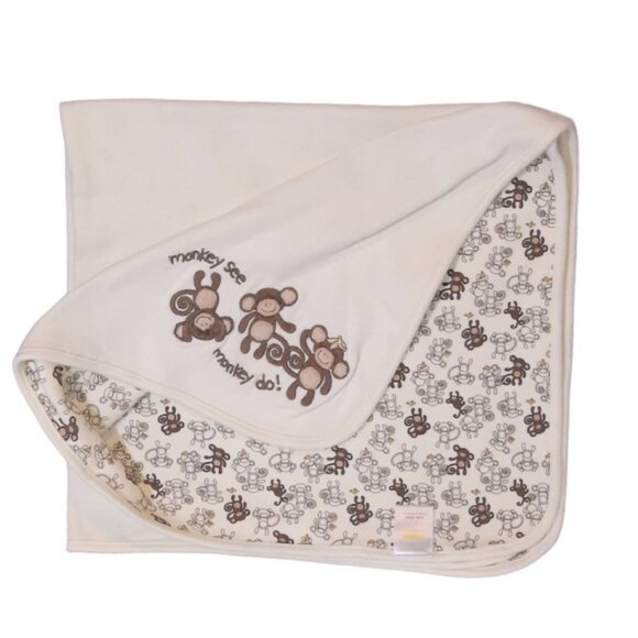 2007 Gymboree Monkey See Monkey Do Double Sided Lovey Security Blanket 32" X 27" - Picture 1 of 7